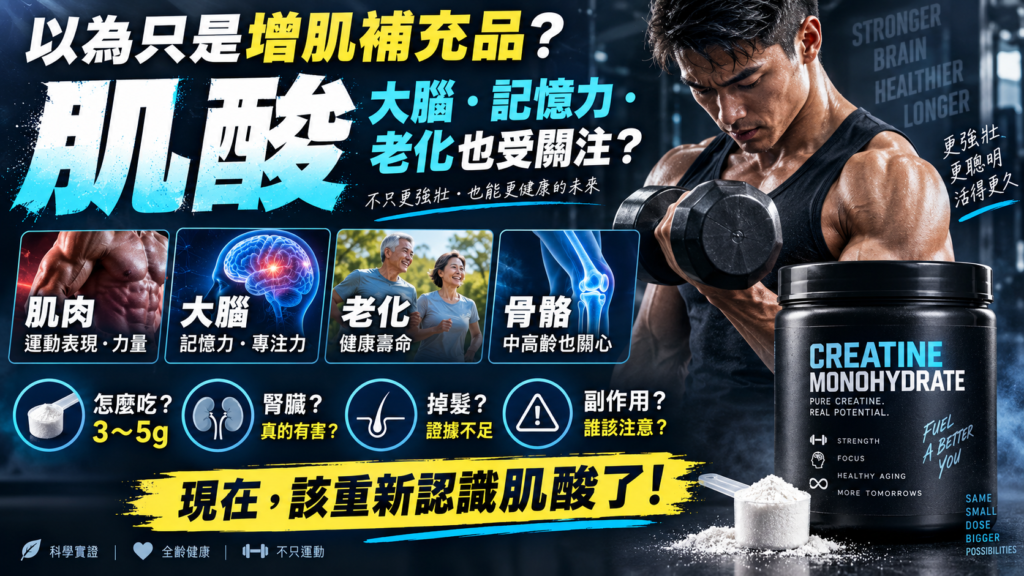 肌酸功效完整解析｜增肌、大腦、記憶力、抗老、副作用與吃法一次看懂
